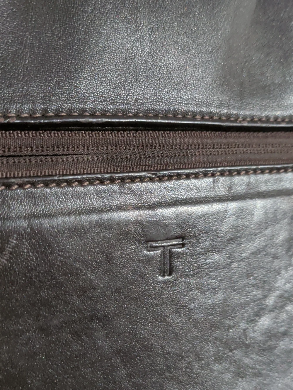 Tumi Dark Brown Leather Messenger Bag with Shoulder Strap
